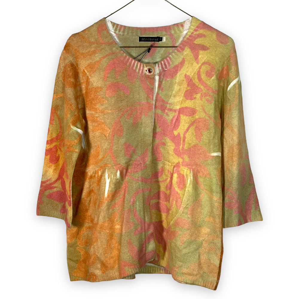 NWT Mechant Cardigan Peplum Sweater Abstract Fall Colors Rust Green Sz S & L